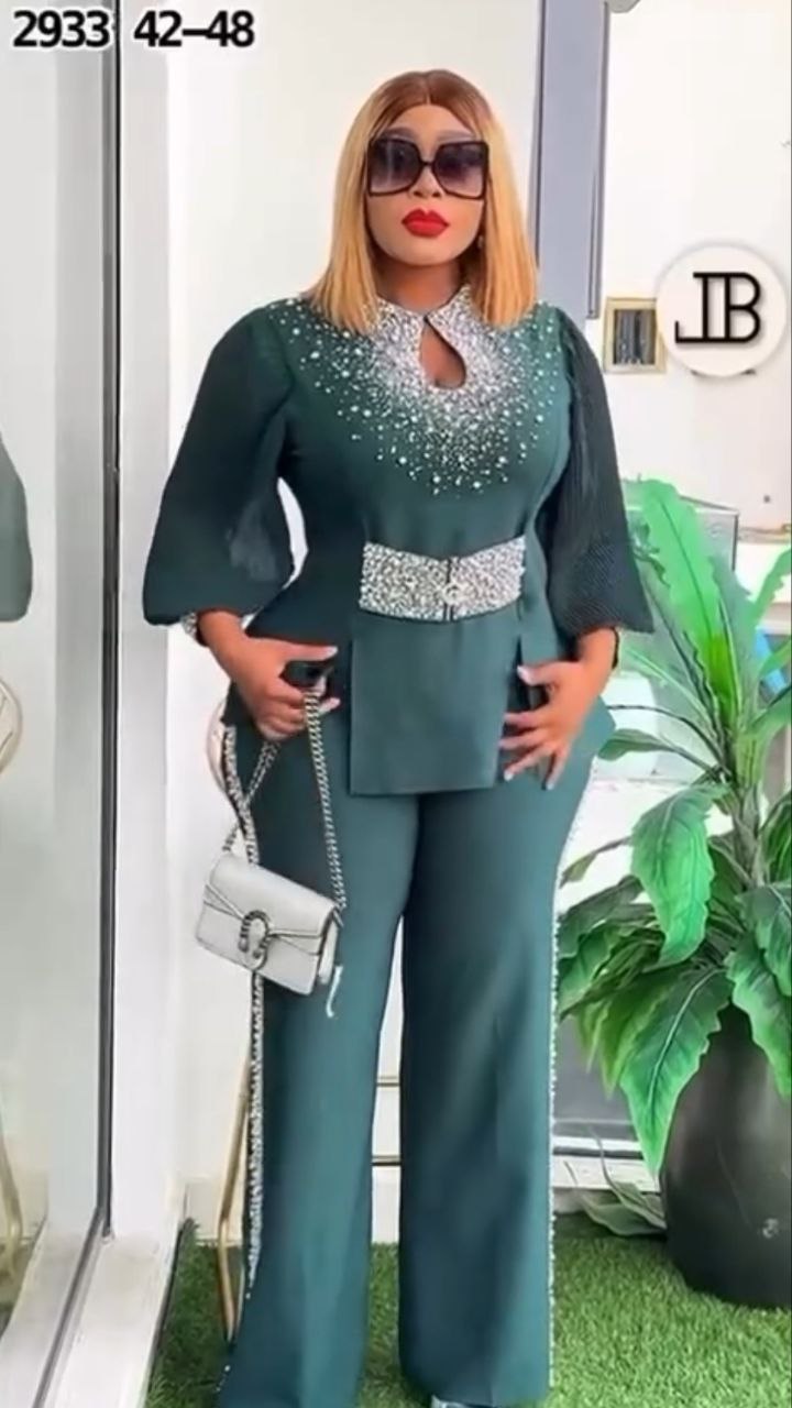 Emerald Crystal Belted Suit